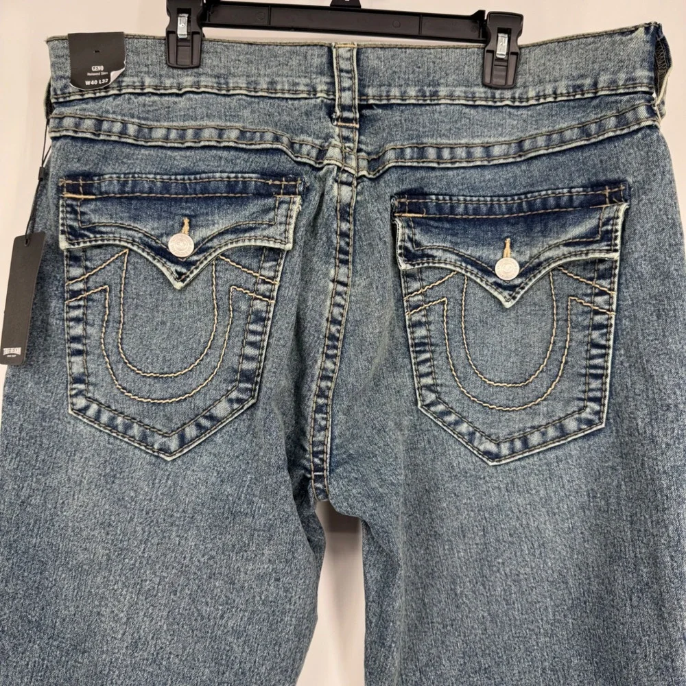True Religion Geno Big‎ T Flap Slim Jeans Mens Size 40 Medium Melting Wash